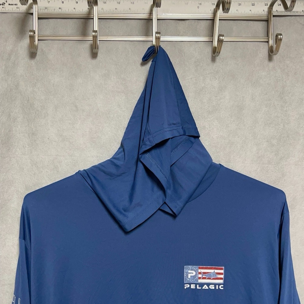 Pelagic Hoodie Men L Blue Performance Lightweight Vented AquaTek Fishing UPF
